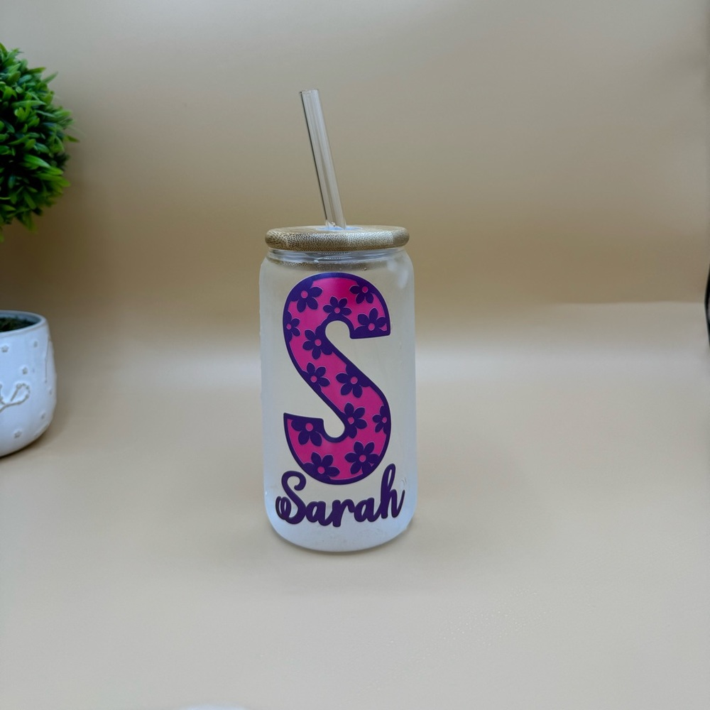 Coffee Glass Tumbler, Iced Coffee Glass, initial name Iced Coffee Cup 16 Oz